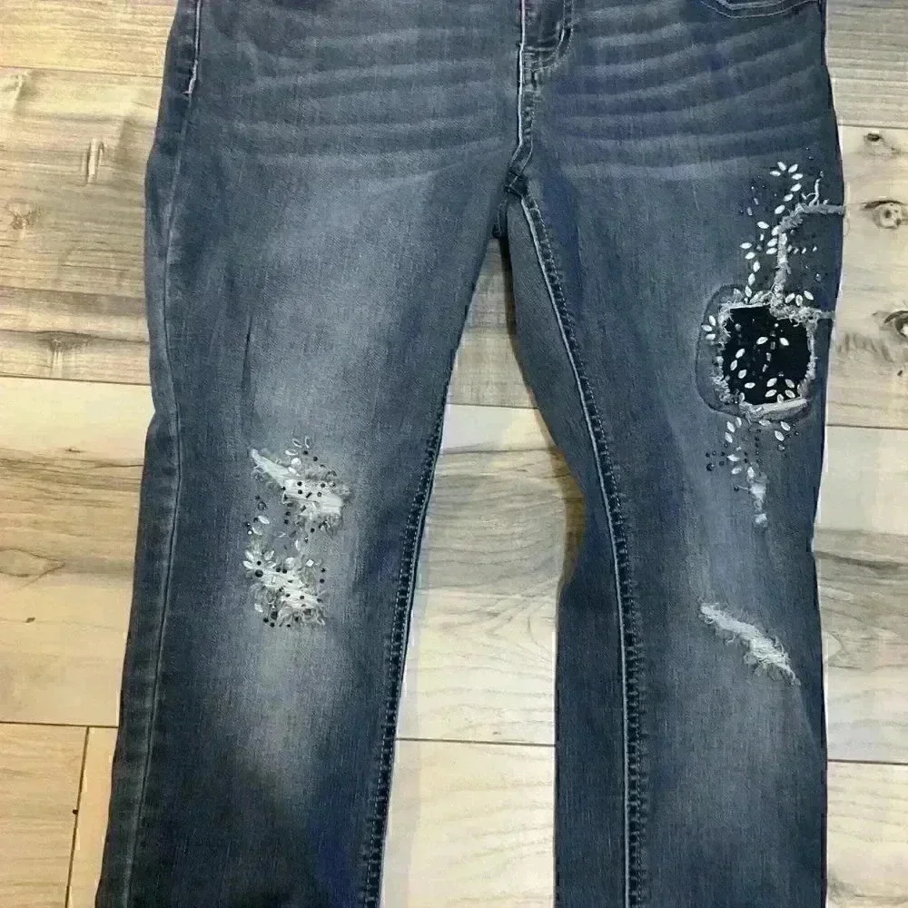 IMPERIAL STAR GIRLS SIZE 16 JEANS DISTRESSED AND JEWLED